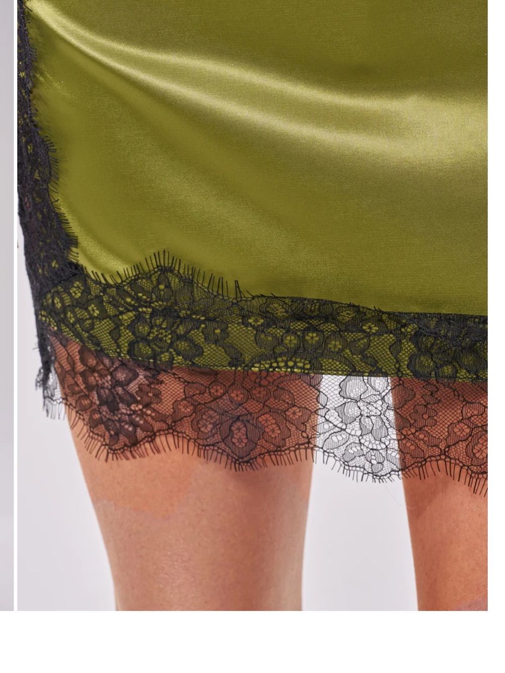 AKIRA Olive Green Satin Slip Dress with Black Lace - Picture 3 of 3